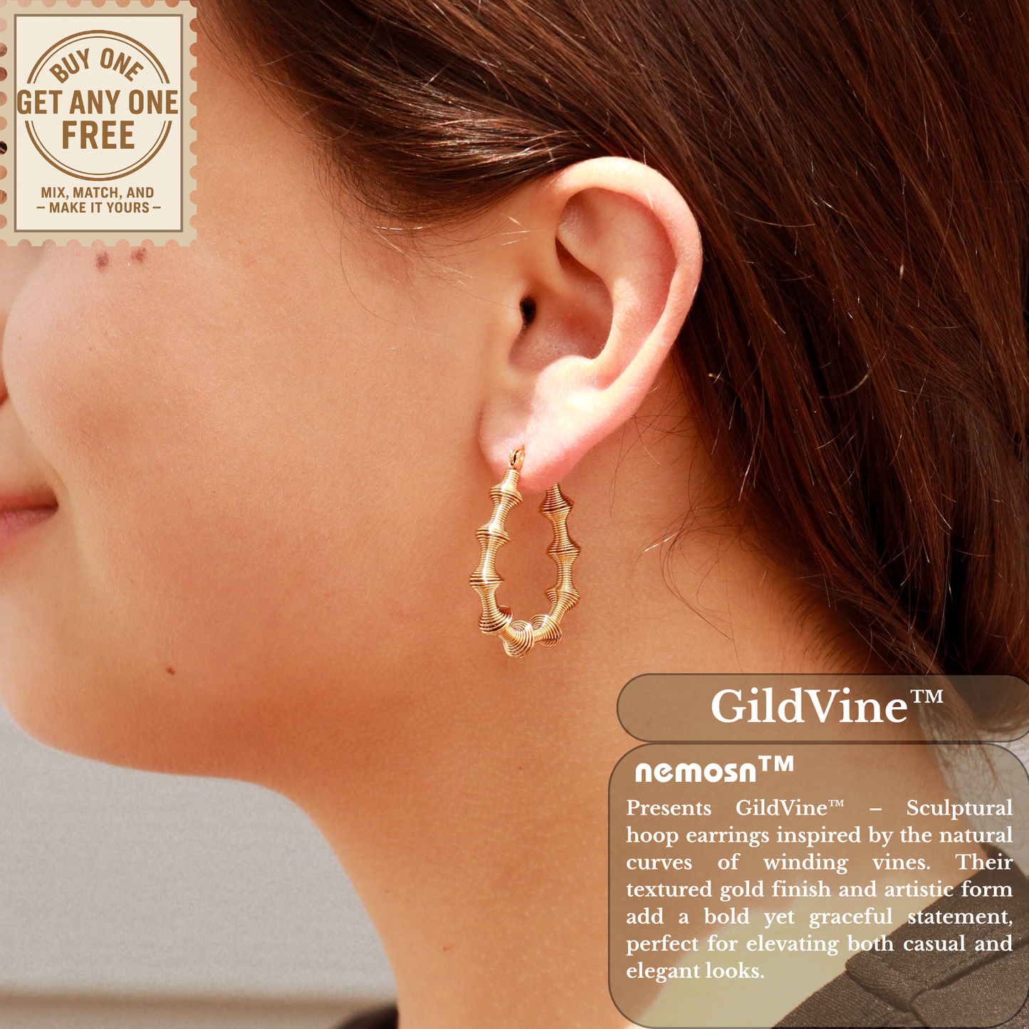 GildVine™ Bamboo-Inspired Textured Hoop Earrings – Bold Statement Design (Gold Finish)