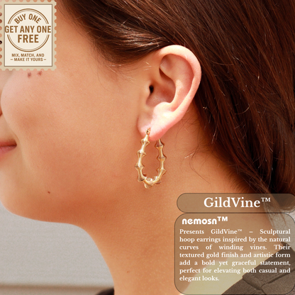 GildVine™ Bamboo-Inspired Textured Hoop Earrings – Bold Statement Design (Gold Finish)