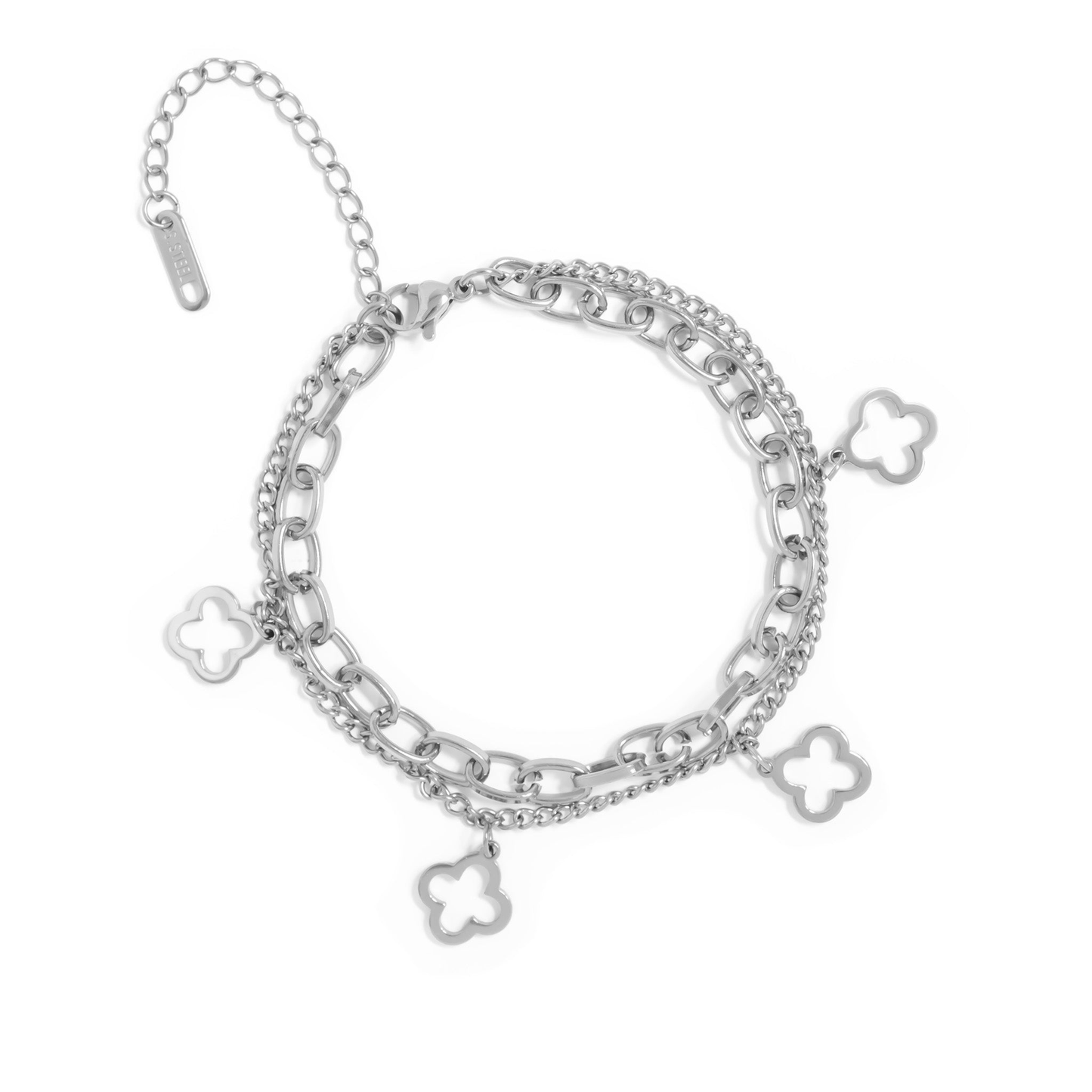 CloverCharm™ Layered Clover Bracelet – Adjustable Gold & Silver Chain Bracelet | Elegant Everyday Jewelry Gift for Her