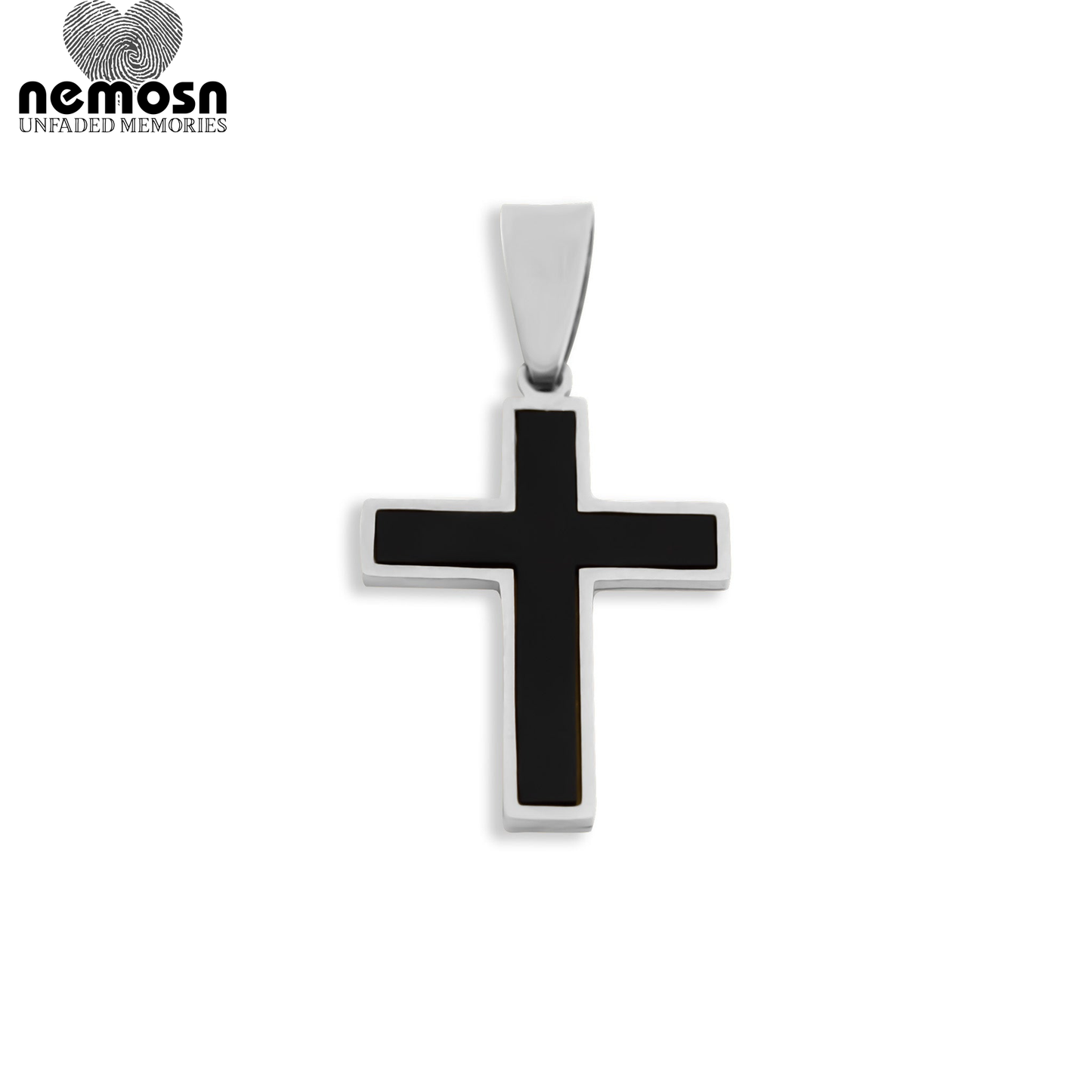 NoirFaith™ – Black Enamel Cross Pendant in Gold & Silver | Modern Minimal Faith Necklace by Nemosn