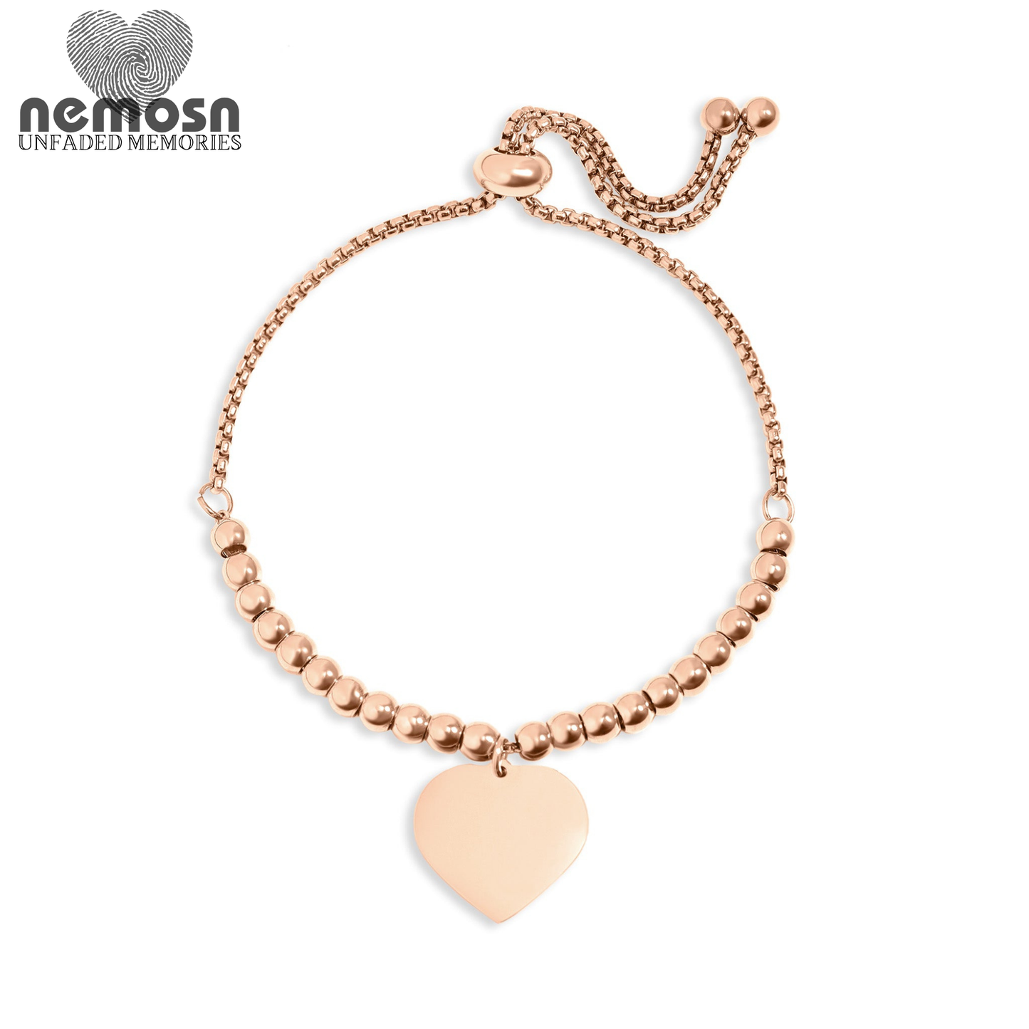 HeartLuxe™ – Custom Engravable Heart Charm Bracelet