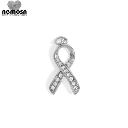 PureRibbon™ – Crystal Awareness Ribbon Charm Pendant in Gold & Silver