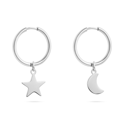CelestiCharm™ Moon & Star Hoop Earrings – Minimal Astral Design (Gold & Silver Options)
