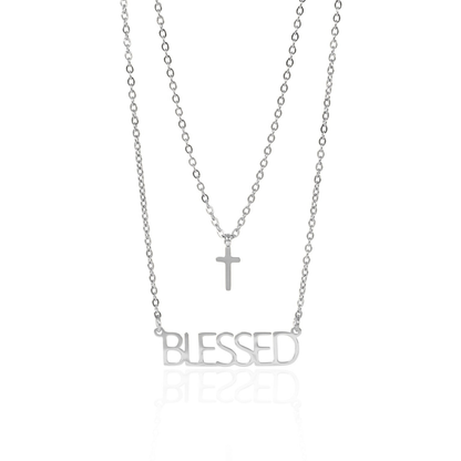 FaithBlessed™ Layered Cross & Blessed Necklace – 18K Gold and Silver | Nemosn™ Faith Collection