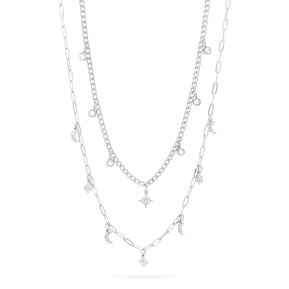 StarLuna™ Celestial Layered Necklace – Moon & Star Charm Constellation Design (Gold & Silver Options)