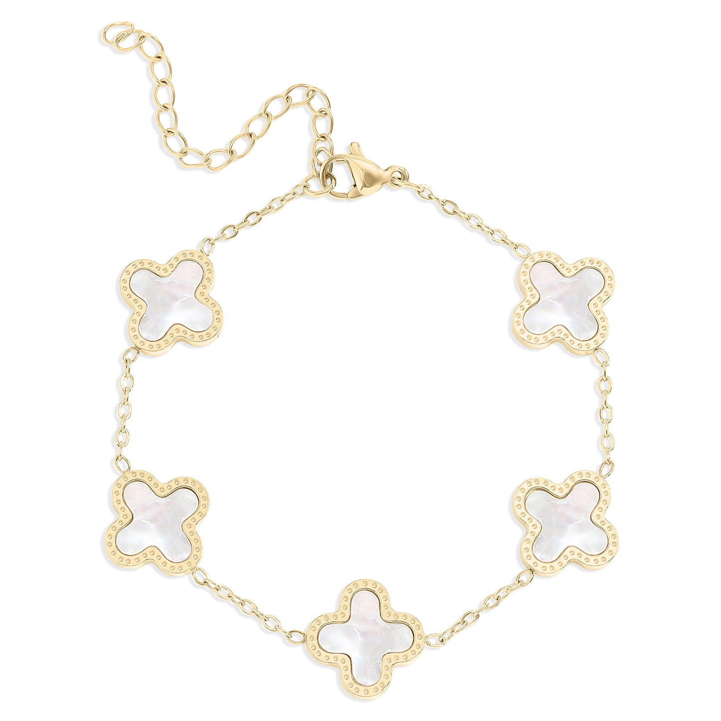 CloverGlow™ 18K Gold Clover Bracelet – Adjustable Lucky Charm Enamel Flower Jewelry for Women