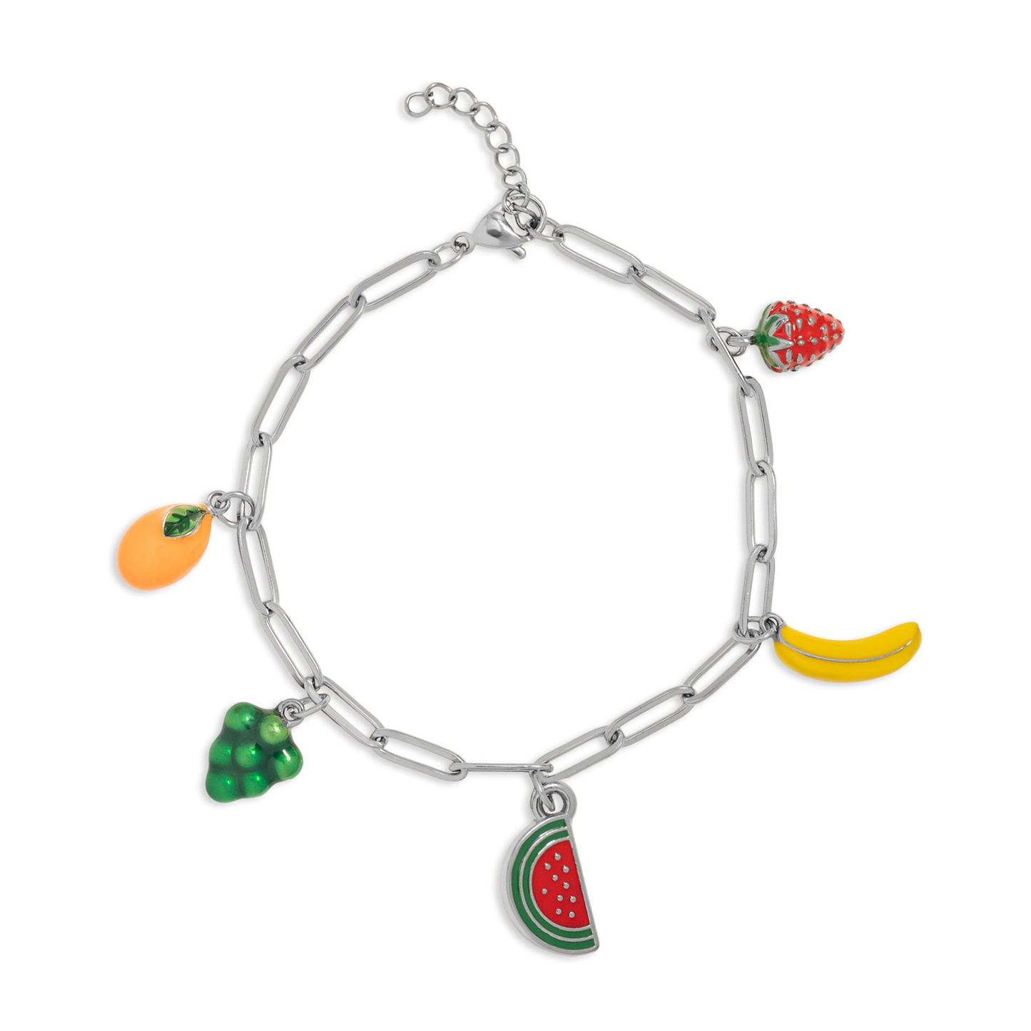 FruityCharm™ Fruit Charm Bracelet – Gold & Silver Paperclip Chain | Cute Aesthetic Jewelry Gift for Her