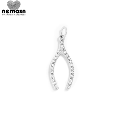 WishGleam™ Pendant – 18K Gold & Silver Stainless Steel Wishbone Charm with CZ Stones | Luck, Hope & Positivity Jewelry by Nemosn