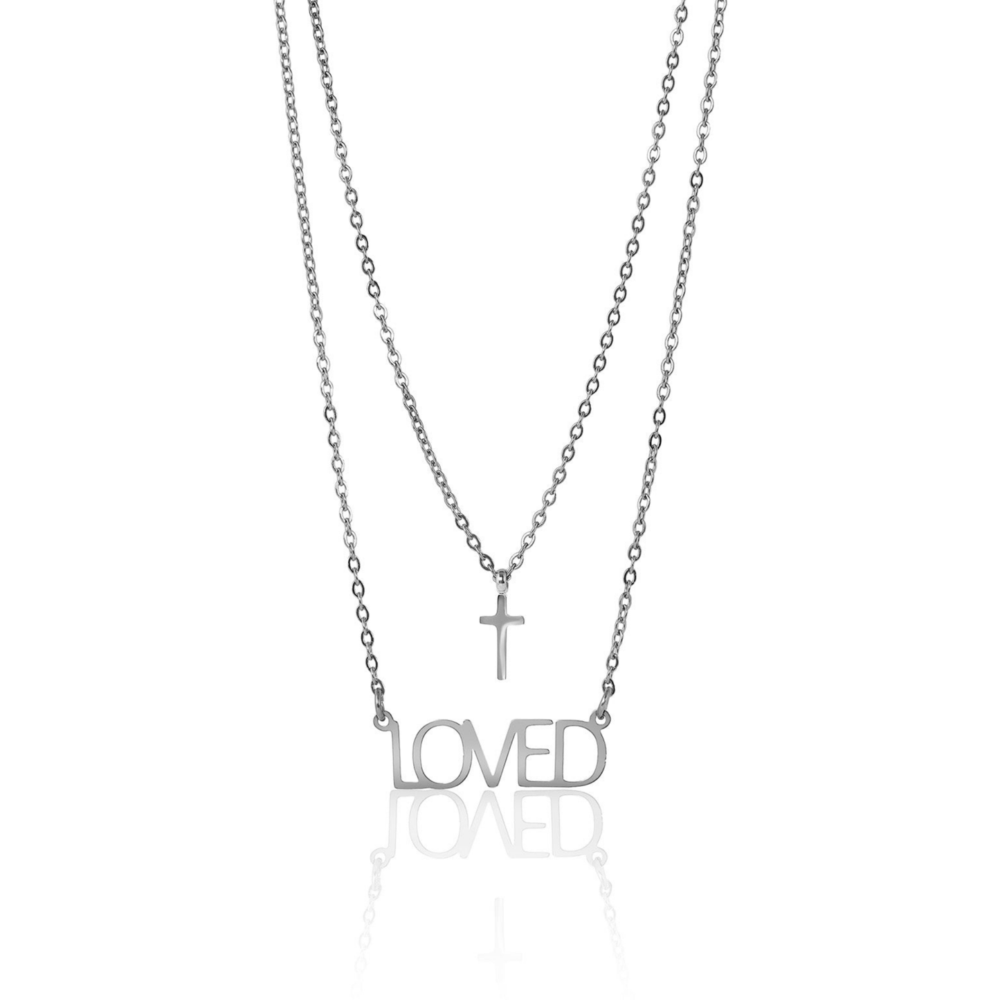 FaithLoved™ Layered Cross & Loved Necklace – 18K Gold and Silver | Nemosn™ Faith-Inspired Jewelry Collection