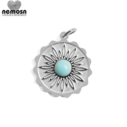 SunAura™ – Turquoise Sunburst Pendant in 18K Gold & Silver Finish