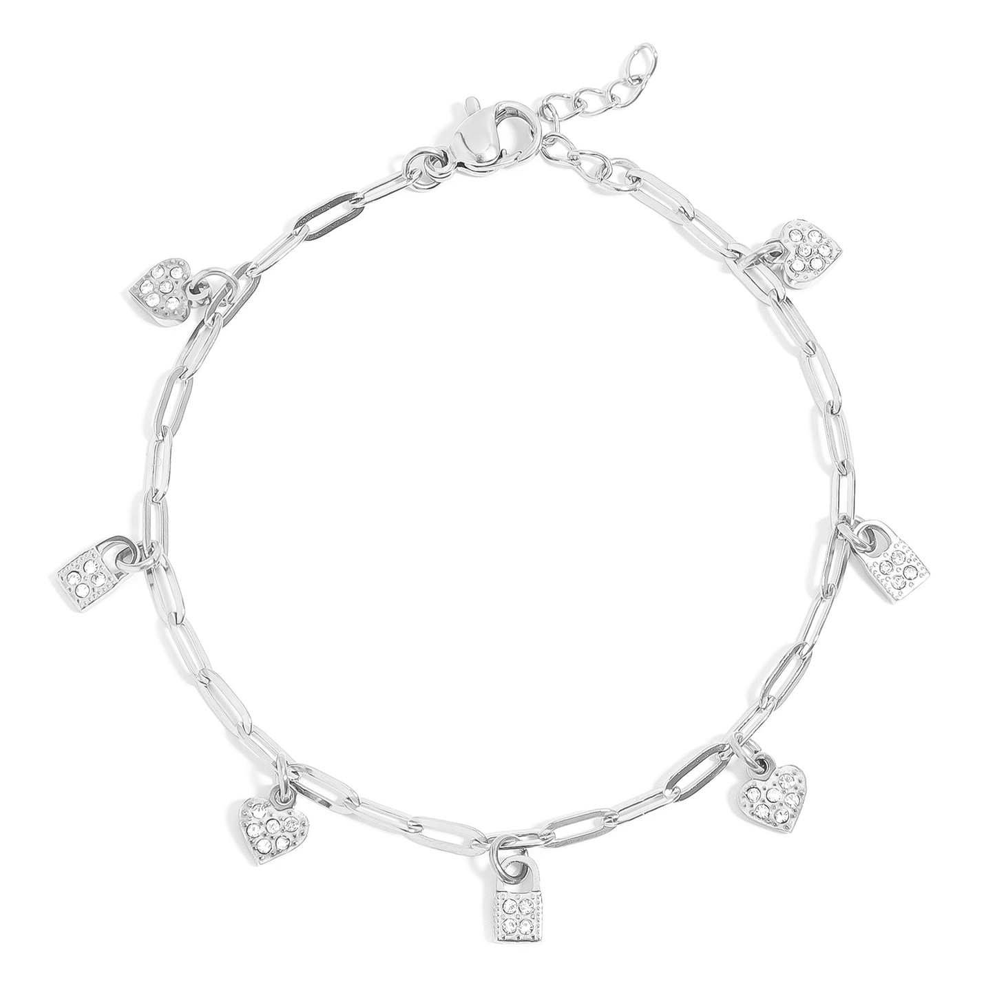 CharmLock™ 18K Gold & Silver Heart Lock Paperclip Chain Bracelet – Dainty Adjustable Love Charm Jewelry for Women