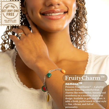 FruityCharm™ Fruit Charm Bracelet – Gold & Silver Paperclip Chain | Cute Aesthetic Jewelry Gift for Her