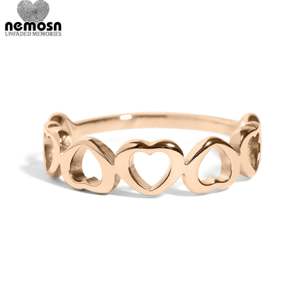 AmoraLink™ – Open Heart Band Ring in Silver, Gold & Rose Gold | Romantic Stackable Ring by Nemosn