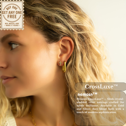 CrossLuxe™ Crystal Cross Stud Earrings – 18K Gold & Silver Plated Faith-Inspired Minimalist Jewelry for Women | Nemosn™ Grace Collection
