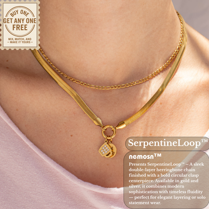 SerpentineLoop™ Herringbone Stackable Necklace with Loop Pendant | Gold & Silver Modern Layering Chain