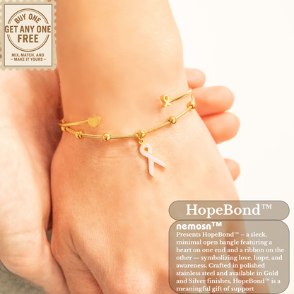 HopeBond™ Heart & Awareness Ribbon Open Cuff Bracelet – Strength, Support & Love (Gold & Silver Options)