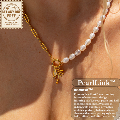 PearlLink™ Half Pearl Half Paperclip Necklace | Modern Baroque Pearl Chain | Gold & Silver Layering Jewelry
