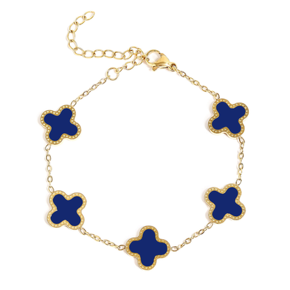 CloverGlow™ 18K Gold Clover Bracelet – Adjustable Lucky Charm Enamel Flower Jewelry for Women