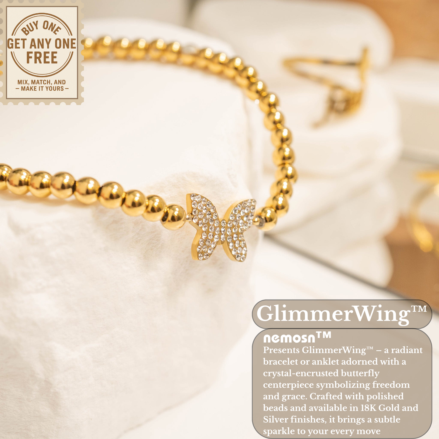 GlimmerWing™ Butterfly Beaded Bracelet – Gold & Silver Dainty Bracelet | Everyday Wear Jewelry Gift for Her