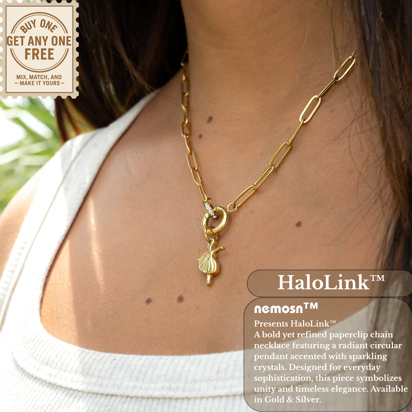 HaloLink™ Modern Paperclip Chain Necklace with Statement Ring – Minimal Bold Style (Gold & Silver Options)
