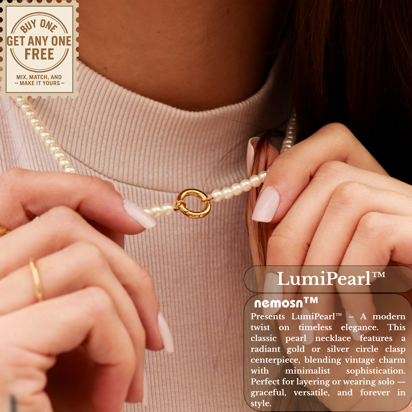 LumiPearl™ Elegant Pearl Necklace with Modern Circular Clasp – Available in Gold & Silver | Nemosn™ Luxury Pearl Jewelry Collection