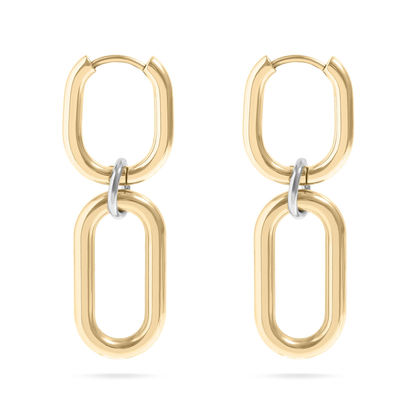 Linkora™ Bold Double-Link Drop Earrings – 18K Gold, Silver & Dual-Tone Statement Hoops