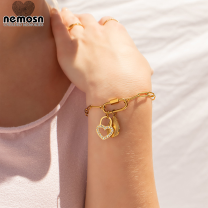 HeartLock™ Pendant – 18K Gold & Silver Stainless Steel Heart Padlock Charm with CZ Stones | Love, Protection & Romance Jewelry by Nemosn
