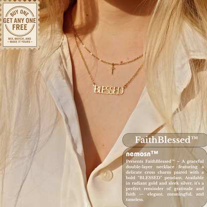 FaithBlessed™ Layered Cross & Blessed Necklace – 18K Gold and Silver | Nemosn™ Faith Collection