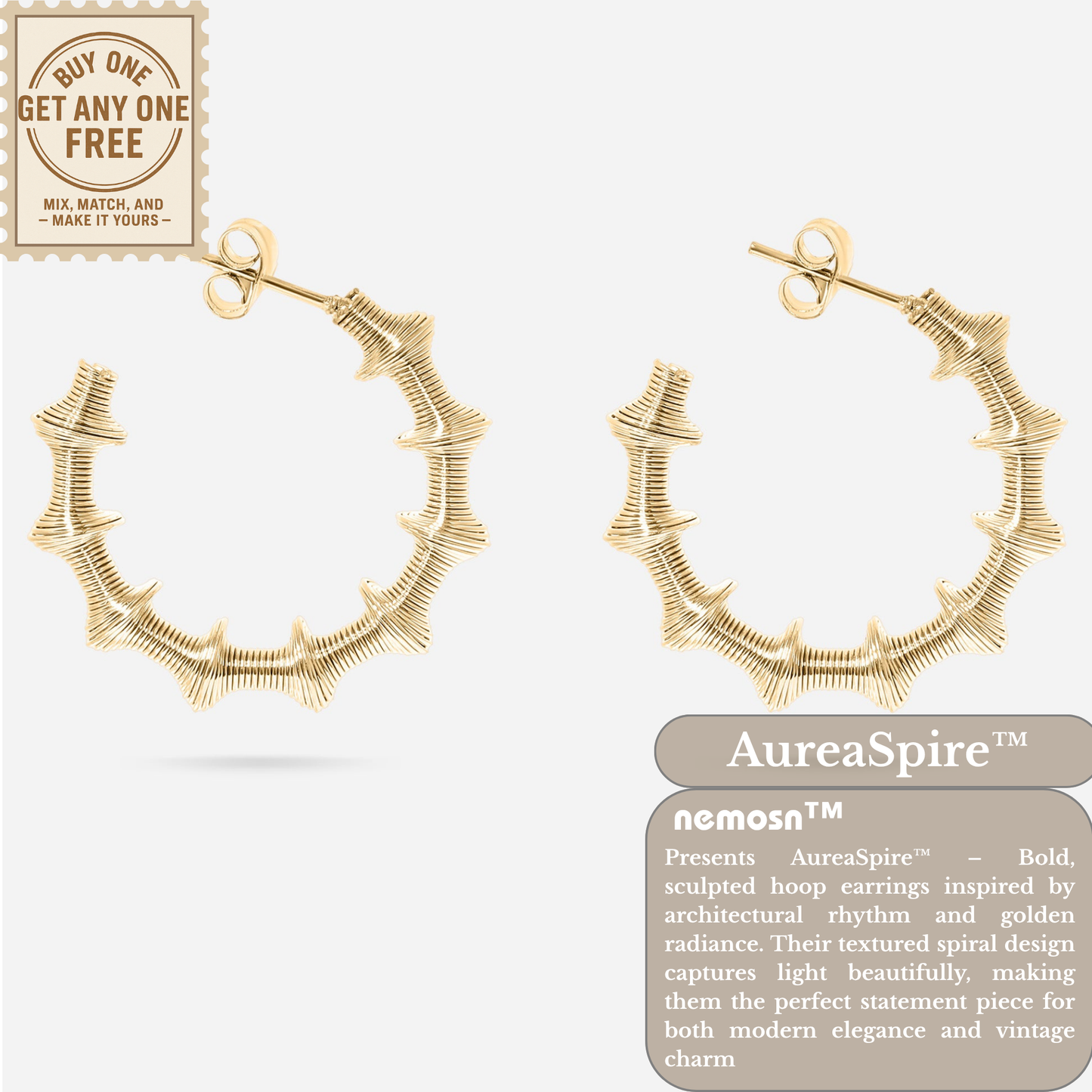 AureaSpire™ Textured Bamboo-Inspired Hoop Earrings – Modern Sculpted Design in 18K Gold Finish