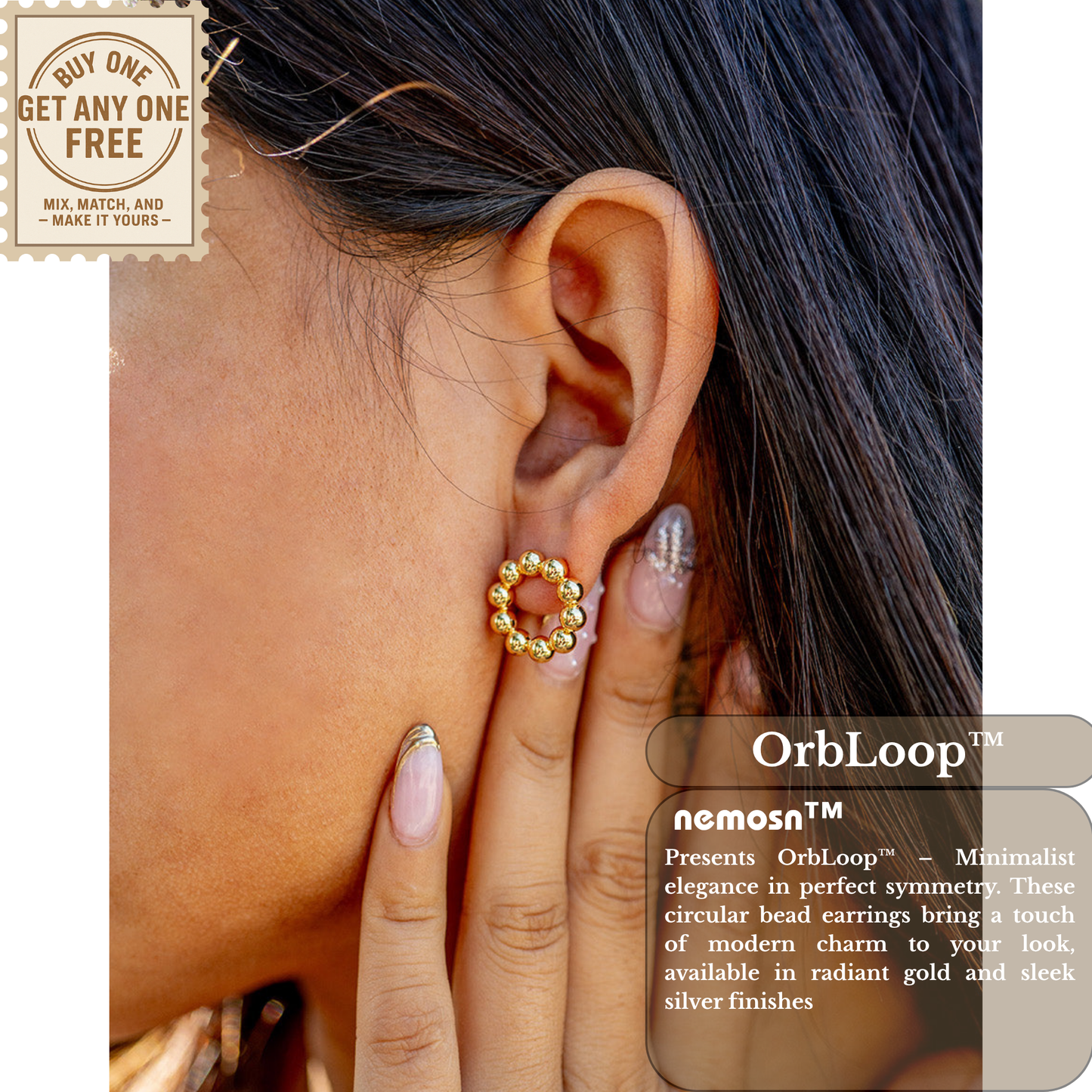 OrbLoop™ Beaded Circle Earrings – 18K Gold & Silver Plated Modern Minimalist Studs for Women | Nemosn™ Elegant Everyday Jewelry