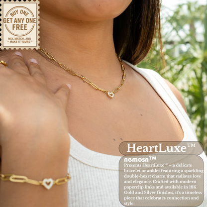 HeartLuxe™ 18K Gold & Silver Heart Paperclip Chain Bracelet – Dainty Adjustable Love Jewelry for Women