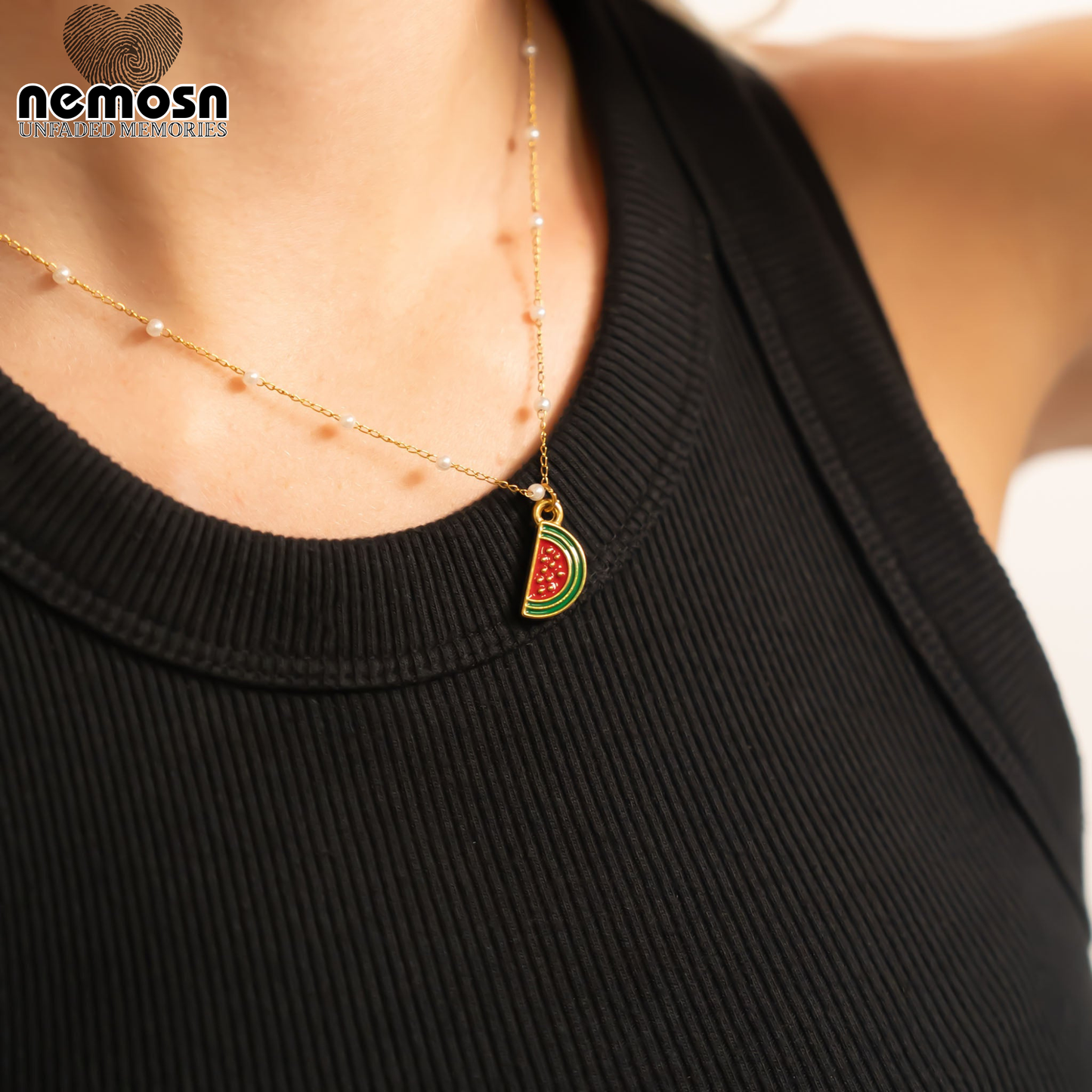 SweetSlice™ – Watermelon Enamel Pendant in Gold & Silver | Summer Fruit Charm Necklace by Nemosn