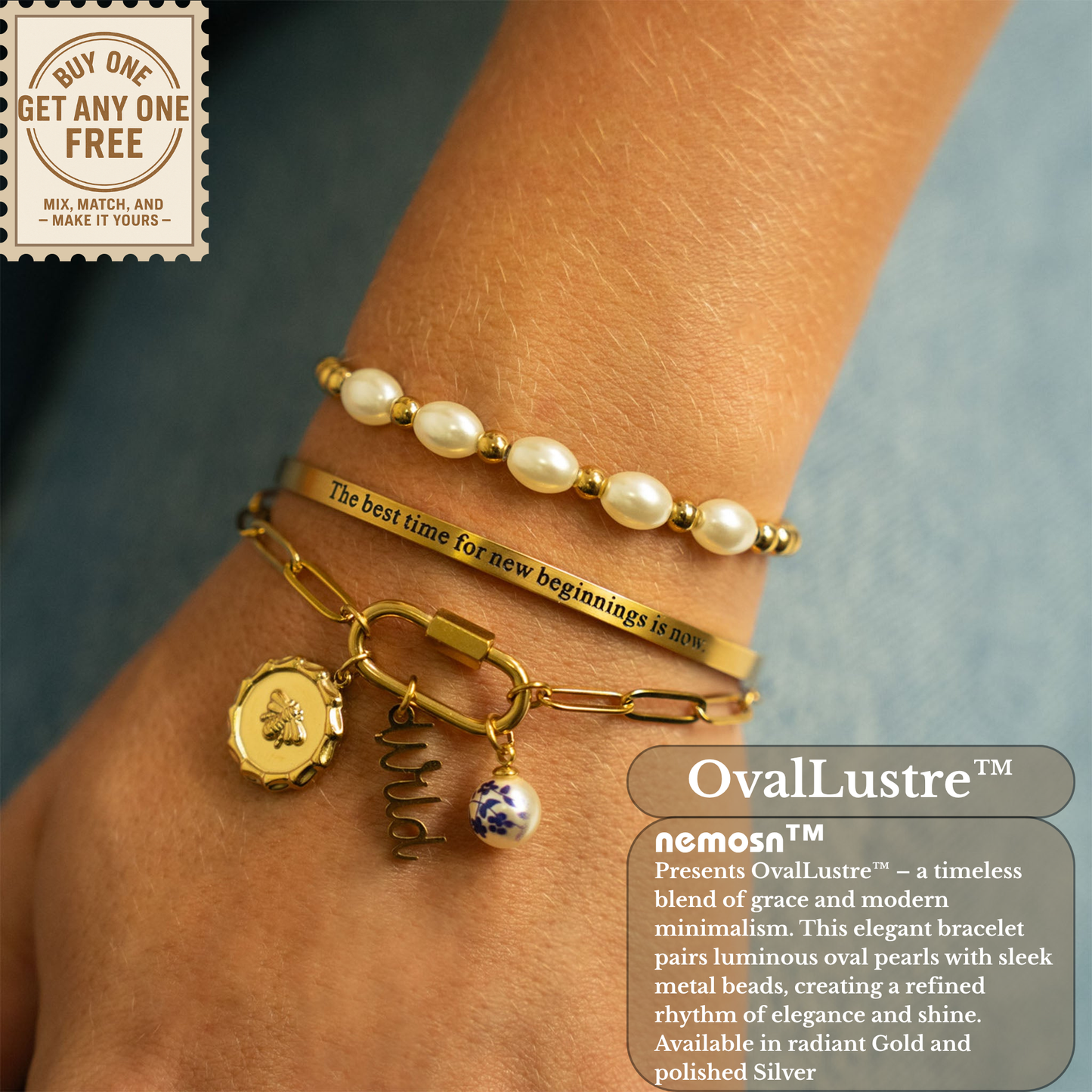 OvalLustre™ Pearl & Metal Bead Bracelet – Slim, Minimalist Luxe (Gold & Silver Options)