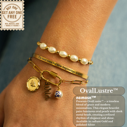 OvalLustre™ Pearl & Metal Bead Bracelet – Slim, Minimalist Luxe (Gold & Silver Options)