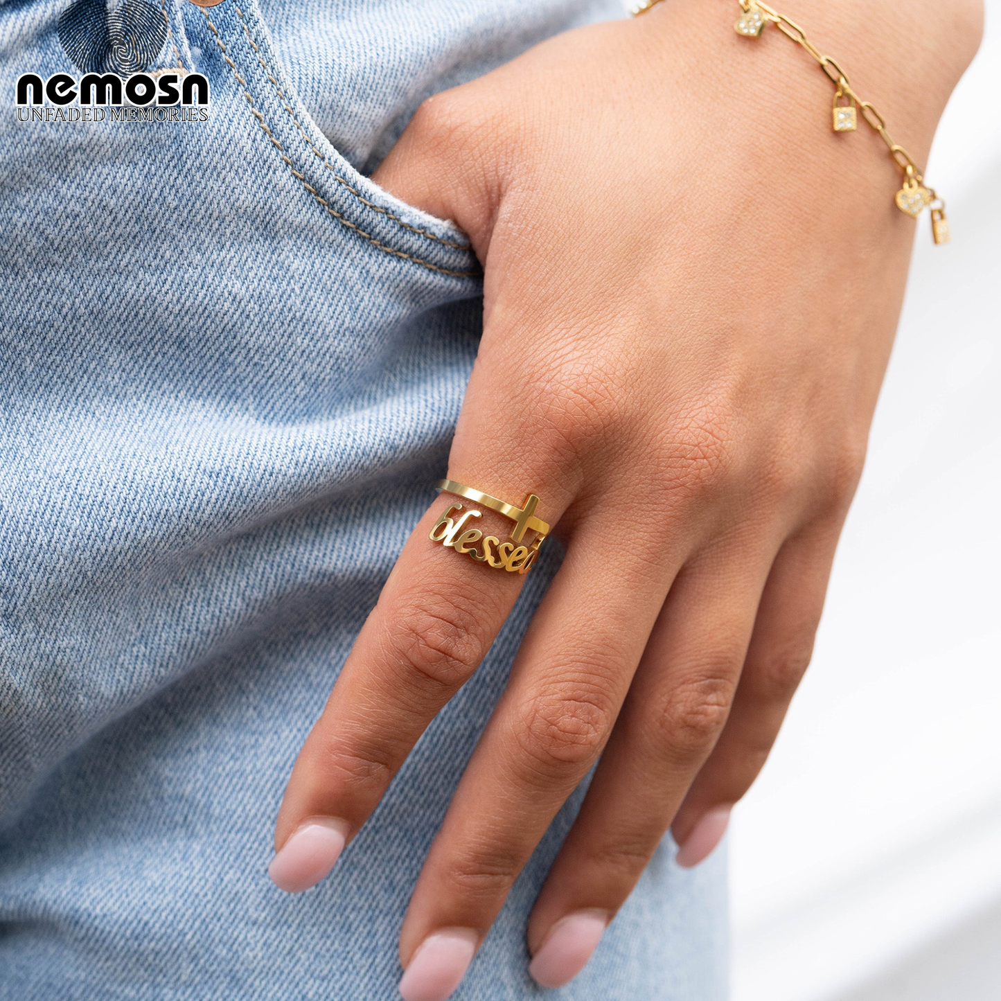 FaithLume™ — Blessed Cross Ring in Polished Gold & Silver
