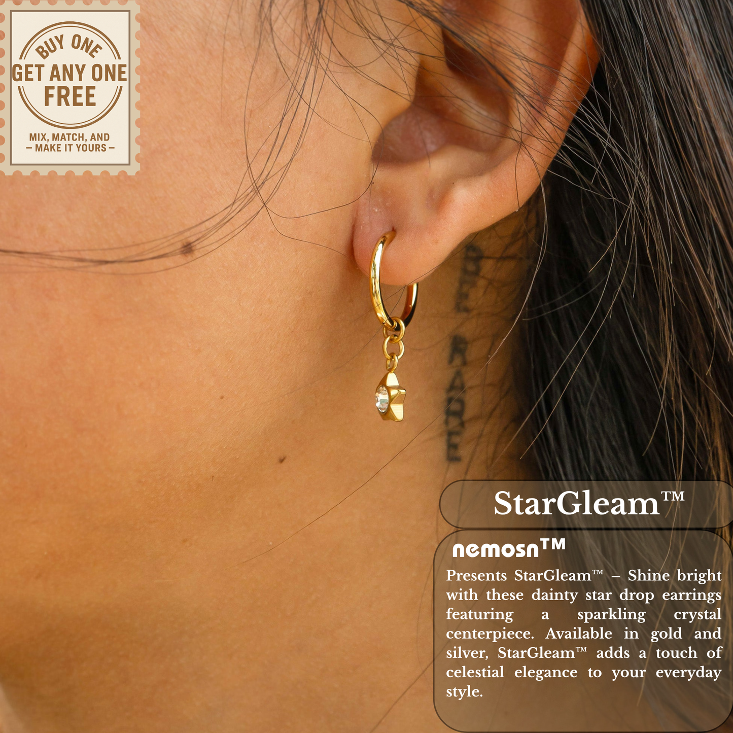 StarGleam™ Dainty Star Drop Earrings – 18K Gold Plated Sparkling Crystal Huggie Hoops