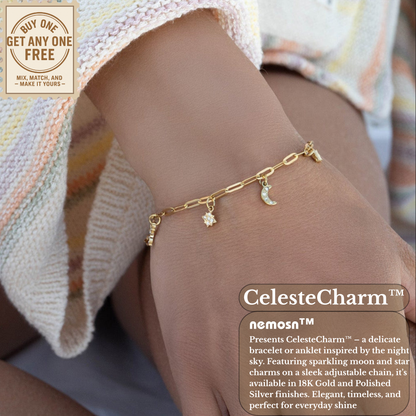 CelesteCharm™ 18K Gold & Silver Moon and Star Paperclip Chain Bracelet – Dainty Adjustable Celestial Jewelry for Women