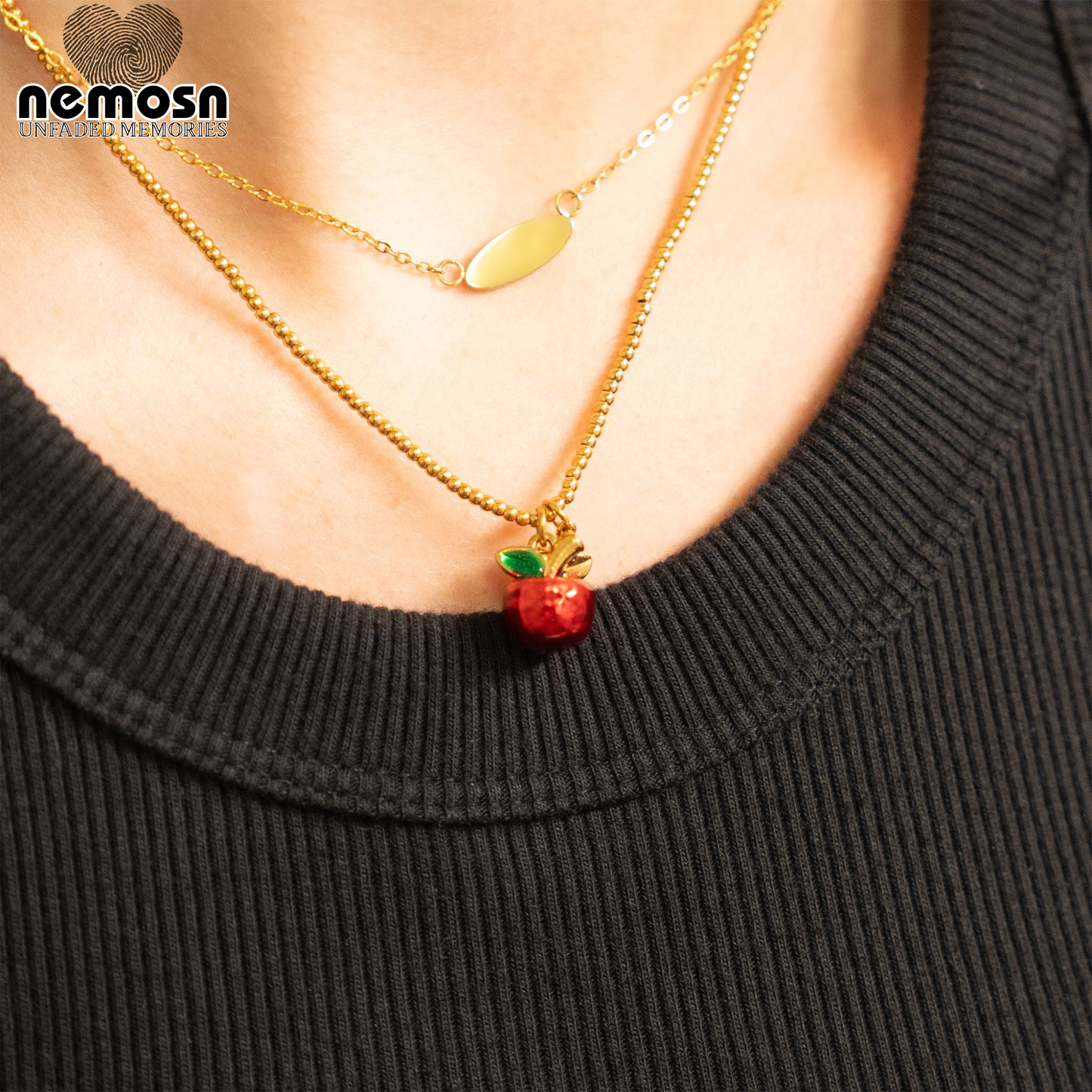 CharmApple™ – Red Enamel Apple Pendant in Gold & Silver | Cute Fruit Charm Necklace by Nemosn