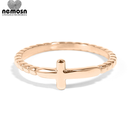 FaithLuxe™ – Cross Band Ring in Gold, Silver & Rose Gold | Minimal Spiritual Ring by Nemosn