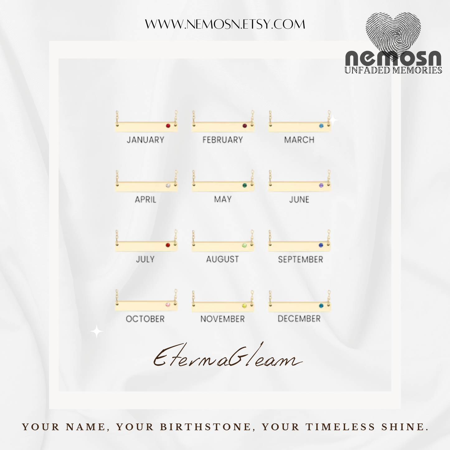 BirthGlow™ Gold Birthstone Engravable  Necklace – Personalized Name or Date Bar Bracelet with Monthly Gemstone | Custom Jewelry by NEMOSN