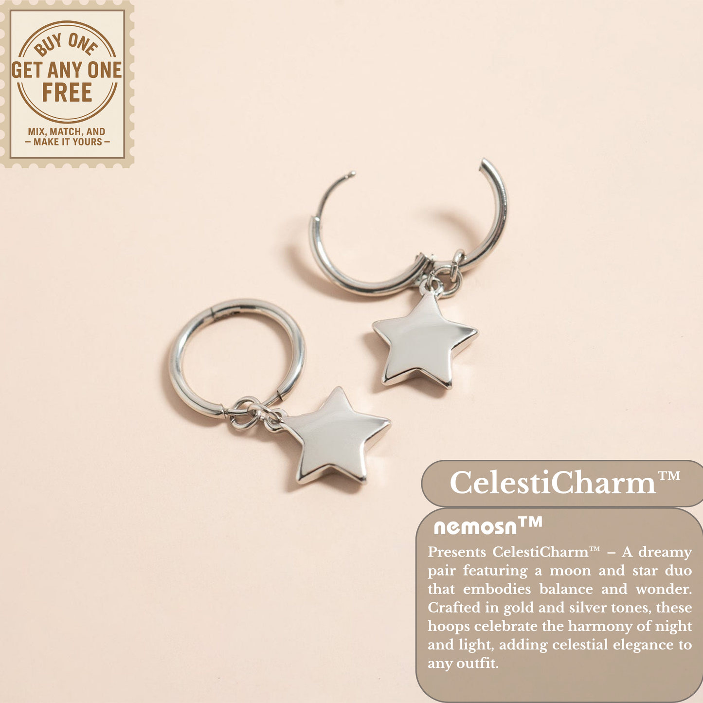 CelestiCharm™ Moon & Star Hoop Earrings – Minimal Astral Design (Gold & Silver Options)