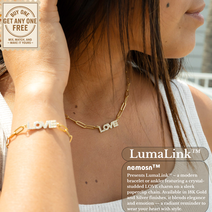 LumaLink™ 18K Gold & Silver “LOVE” Paperclip Chain Bracelet – Adjustable Minimalist Jewelry for Women