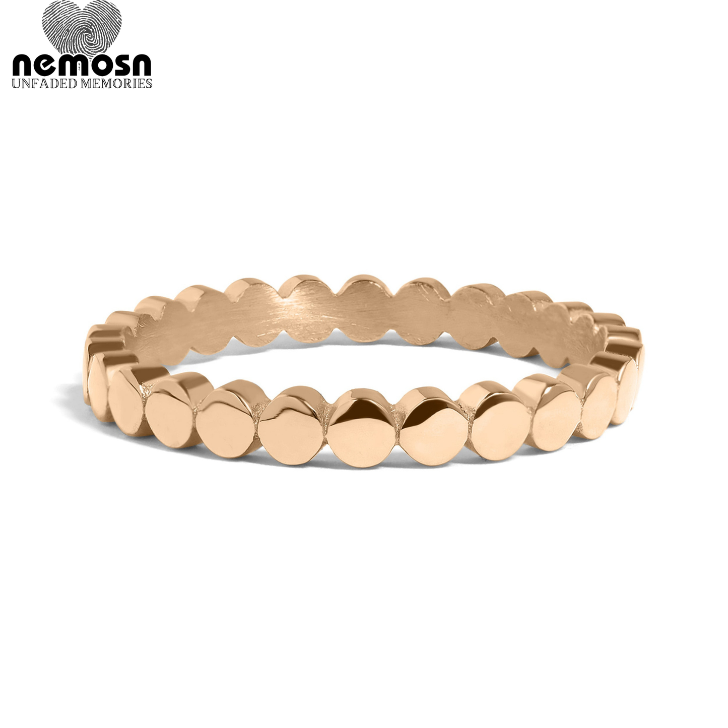 LunaDot™ – Minimal Beaded Stackable Ring in Silver & Gold | Polished Everyday Band by Nemosn