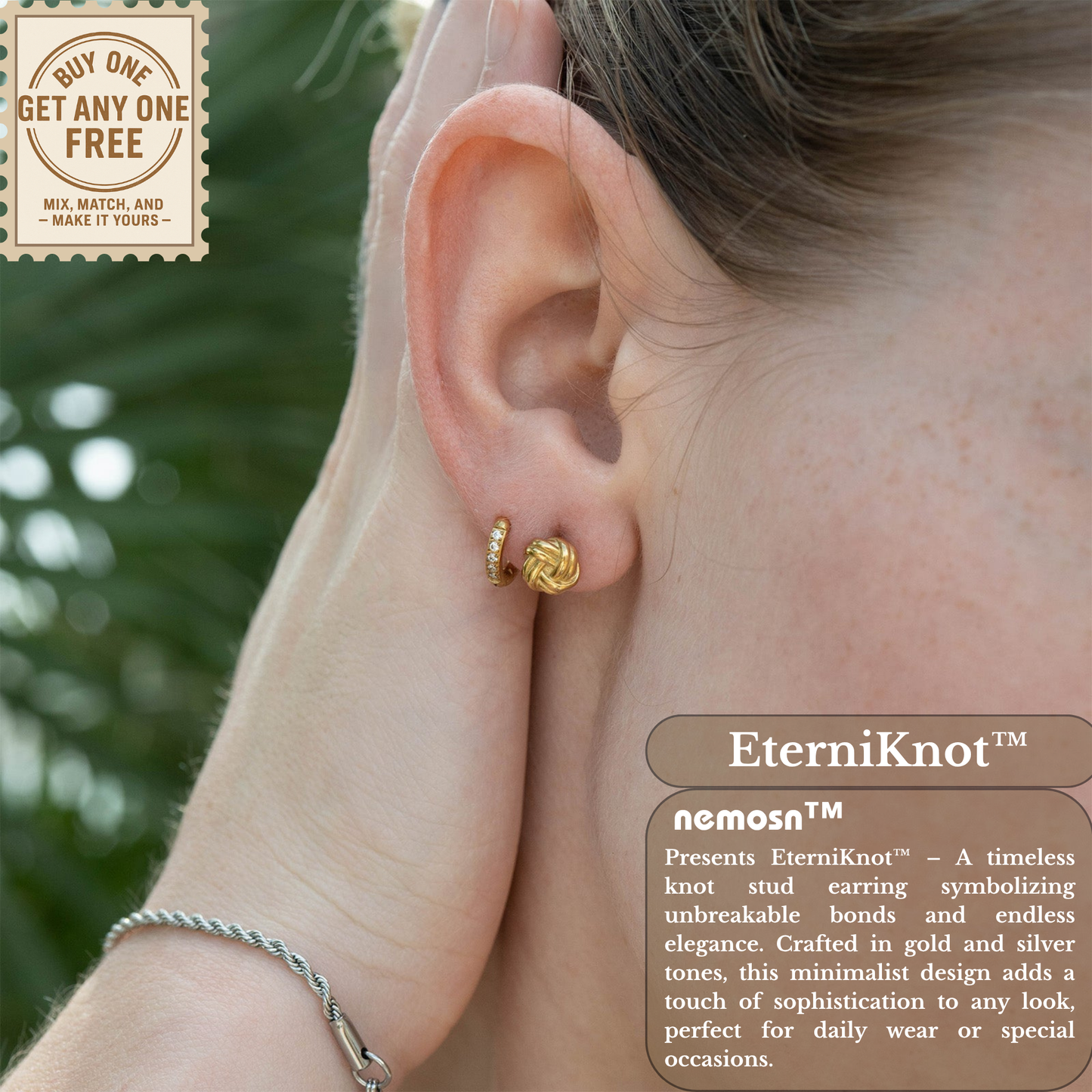 EterniKnot™ Love Knot Stud Earrings – 18K Gold & Silver Plated Symbolic Minimalist Jewelry for Women | Nemosn™ Eternal Bond Collection