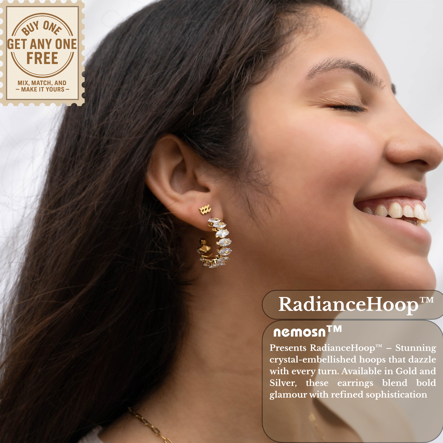 RadianceHoop™ Crystal-Encrusted Hoop Earrings – 18K Gold & Silver Plated Sparkling Statement Jewelry for Women | Nemosn™ Luxury Gift for Every Occasion