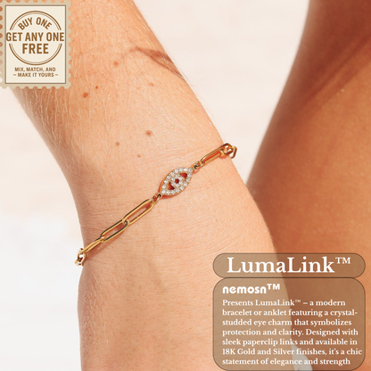 LumaLink™ 18K Gold & Silver Evil Eye Paperclip Chain Bracelet – Dainty Adjustable Protection Jewelry for Women