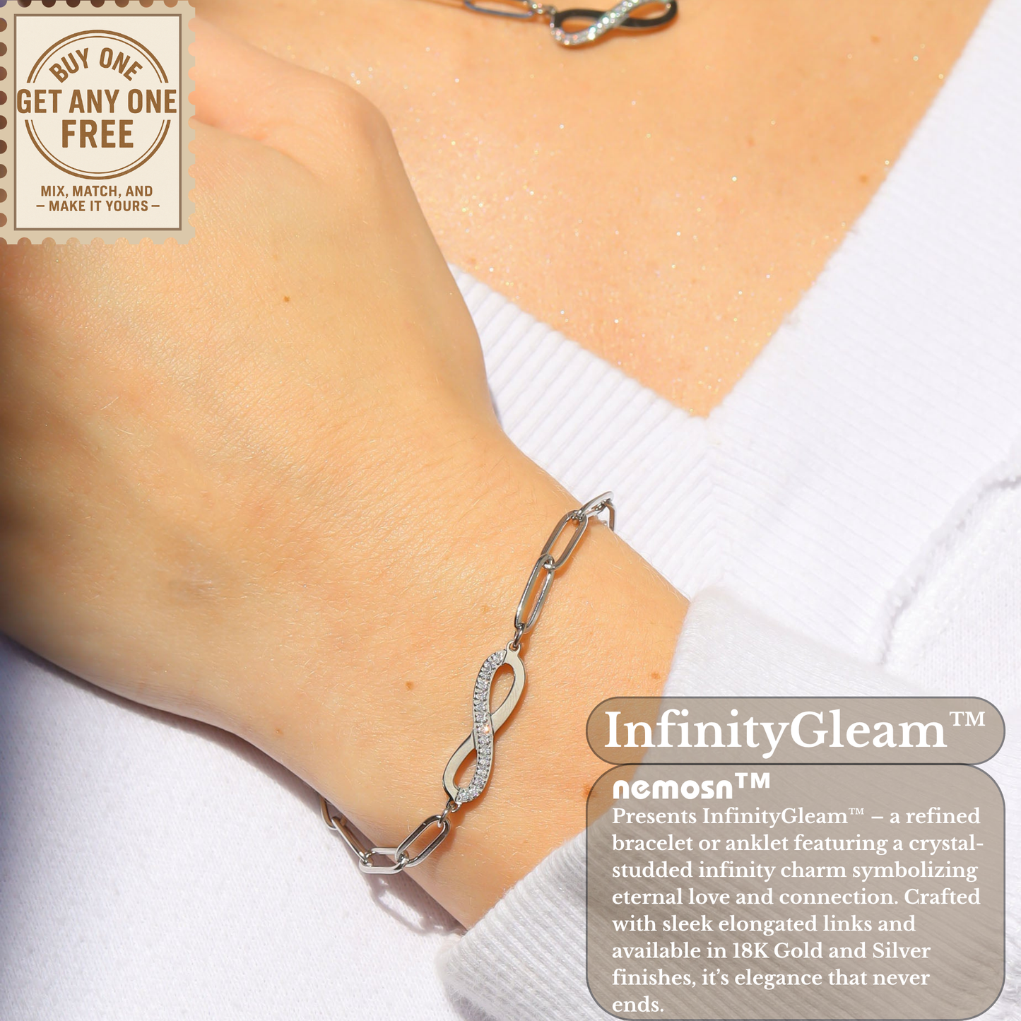 InfinityGleam™ 18K Gold & Silver Infinity Paperclip Chain Bracelet – Dainty Adjustable Symbol of Forever Love Jewelry for Women