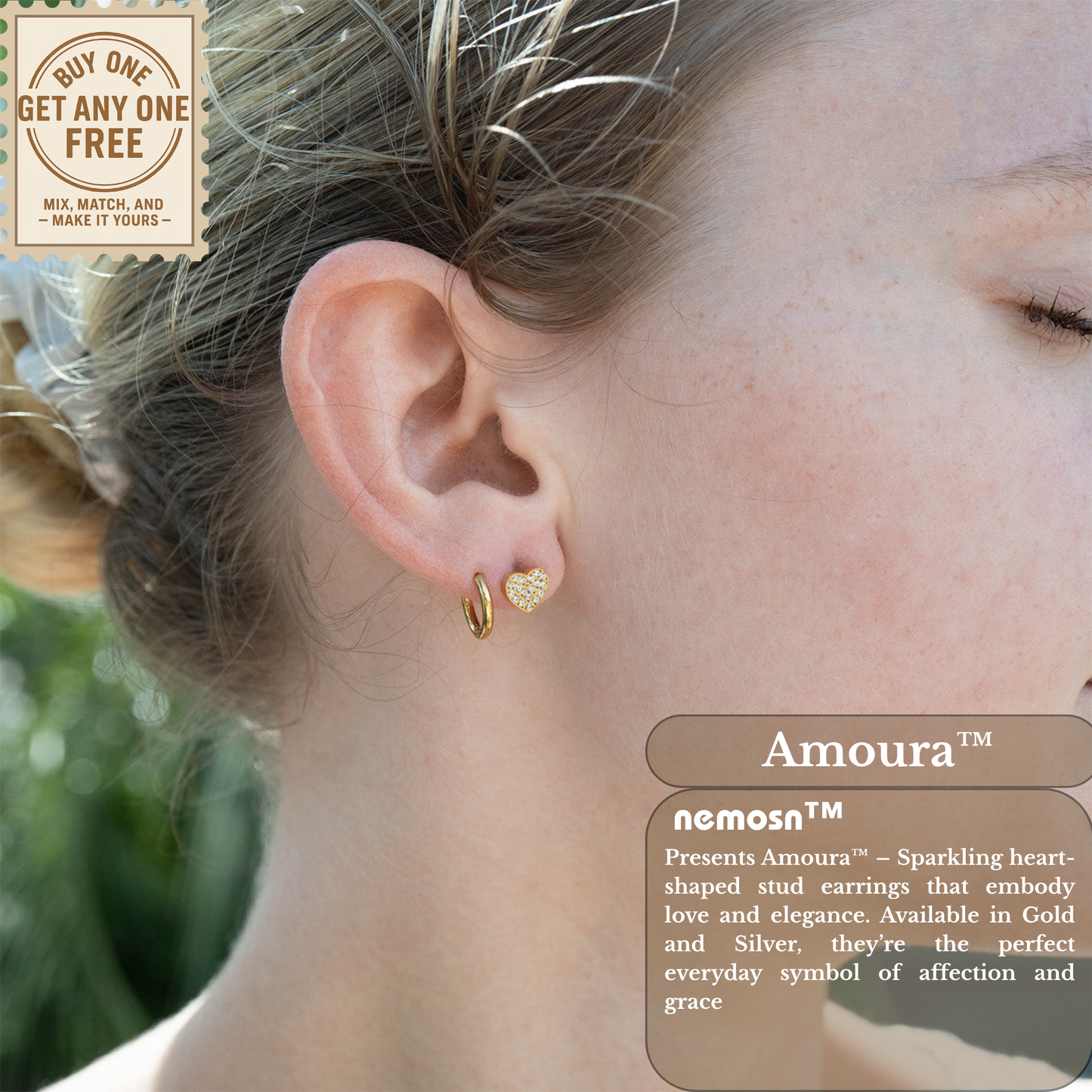 Amoura™ Crystal Heart Stud Earrings – 18K Gold & Silver Plated Romantic Jewelry for Women | Nemosn™ Dainty Love-Inspired Collection