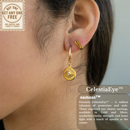 CelestiaEye™ Evil Eye Drop Earrings – 18K Gold & Silver Protection Charm Hoops with Crystal Center