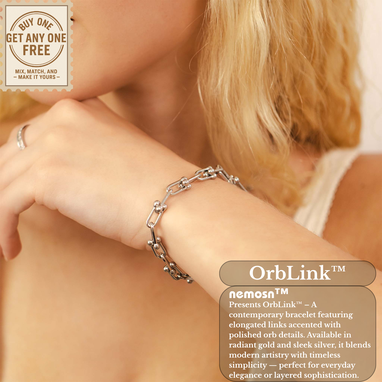 OrbLink™ Modern Beaded Link Chain Bracelet – Gold & Silver Adjustable Bracelet | Minimalist Everyday Jewelry Gift for Her